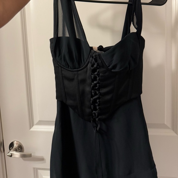 Oh Polly Asymmetric Corset Frill Mini Dress in Black - Picture 14 of 15